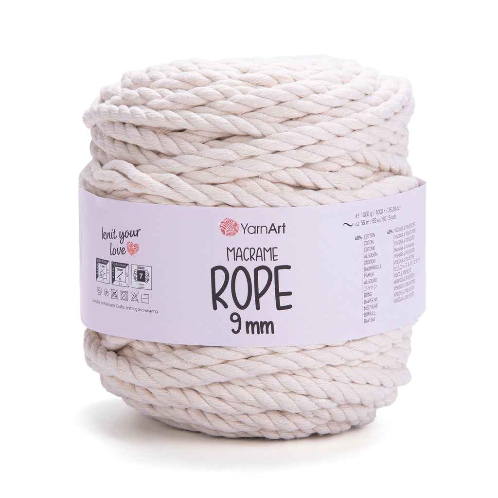 Yarn White Rope Look In YarnArt Macrame Rope 9 mm 752 - Thick & Durable Cotton Blend